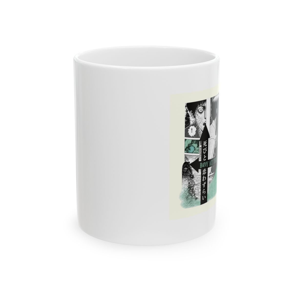 ABYSTYLE Junji Ito The Boy at the Crossroads Ceramic Coffee Tea Mug Hold 10 Oz Horror Anime Drinkware Home & Kitchen Merch Gift - alternate angle 1, merchandise